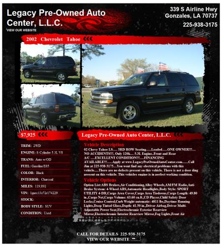 02 Chevy Tahoe LS - 120k Miles 3rd Row Seat 1- Owner No Accidents Great CarFax Very Good Cond.!