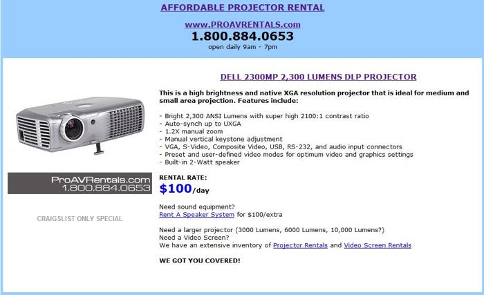 ✦ Dell 2300MP 2,300 Lumens DLP Projector rental. .. ✦