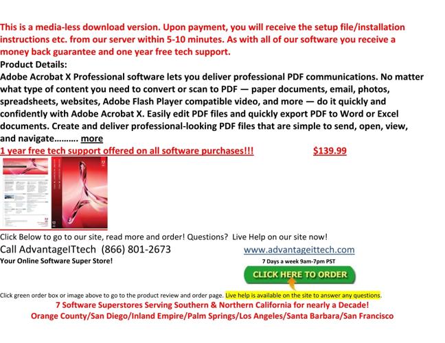 $139.99, Adobe Acrobat X Professional (Instant Download) Win/Mac