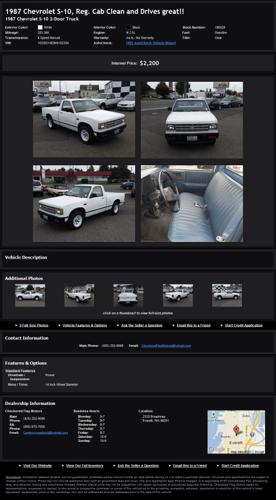 1987 Chevrolet S-10 Reg. Cab Clean and Drives Great!!