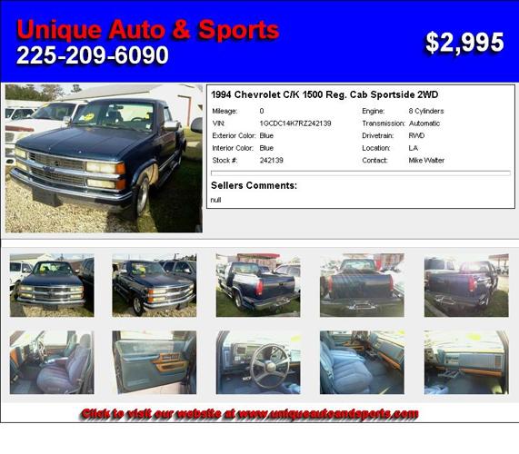 1994 Chevrolet C/K 1500 Reg. Cab Sportside 2WD - You will be Satisfied