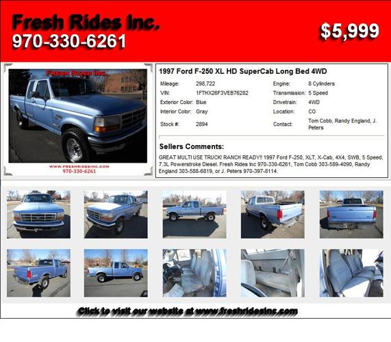 1997 Ford F-250 XL HD SuperCab Long Bed 4WD - One of a Kind