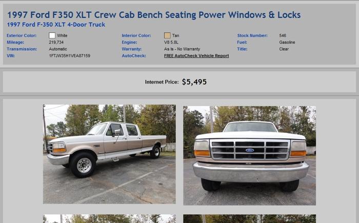1997 Ford F350 Xlt Crew Cab Bench Seating Power Windows & Locks All Credit Types Accepted