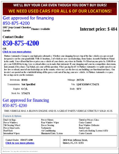 1997 jeep grand cherokee laredo finance available 5754271 rwd