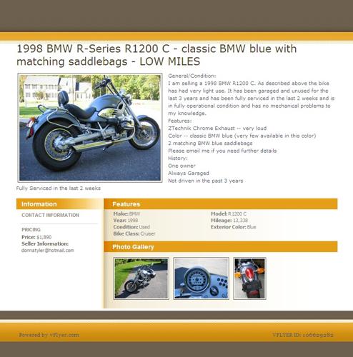 1998 BMW R-Series R1200 C - classic BMW blue with matching saddlebags - LOW MILES