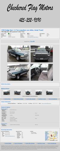 1998 Dodge Ram 1/2 Ton Long Bed Low Miles Great Truck!