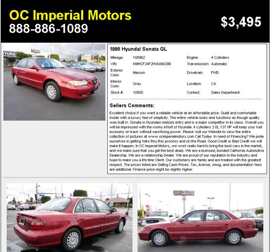 1998 Hyundai Sonata GL **Lots of Car for your Money**