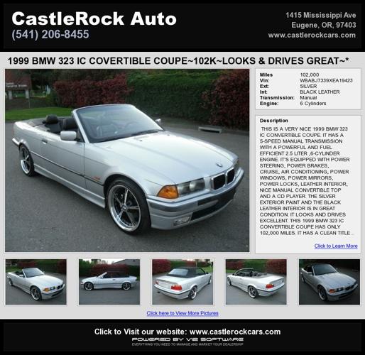 1999 BMW 323 IC Convertible Coupe~102K~LOOKS & DRIVES GREAT~*