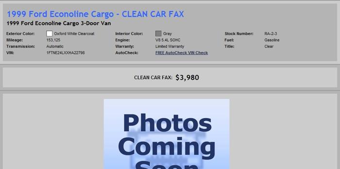 1999 Ford Econoline Cargo - Clean Car Fax