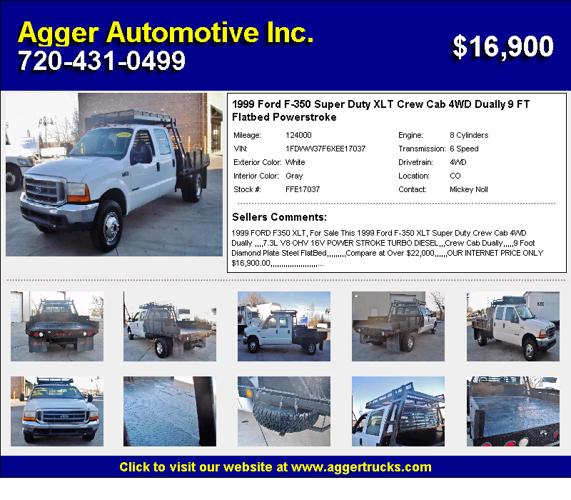 1999 Ford F350 SD XLT Crew Cab 4WD Dually 9FT Flatbed 7.3 DIESEL