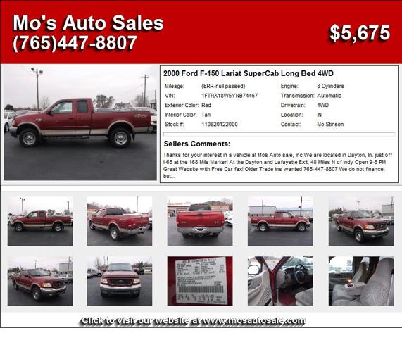 2000 Ford F-150 Lariat SuperCab Long Bed 4WD - Call Now