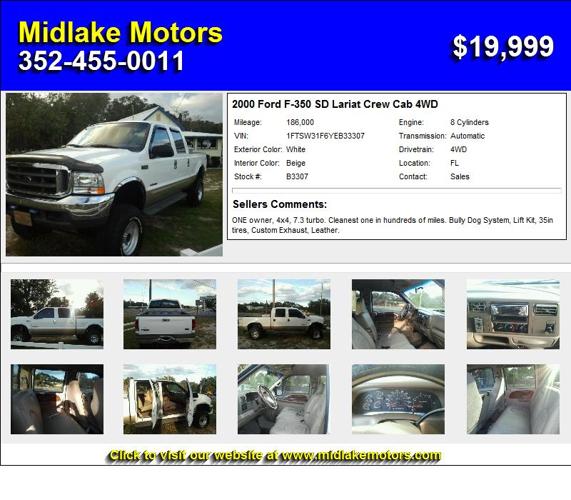 2000 Ford F-350 SD Lariat Crew Cab 4WD - Call Now