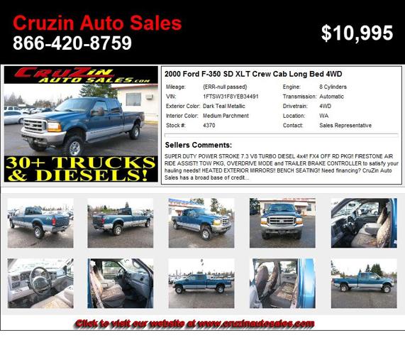2000 Ford F-350 SD XLT Crew Cab Long Bed 4WD - Ready for a new Home