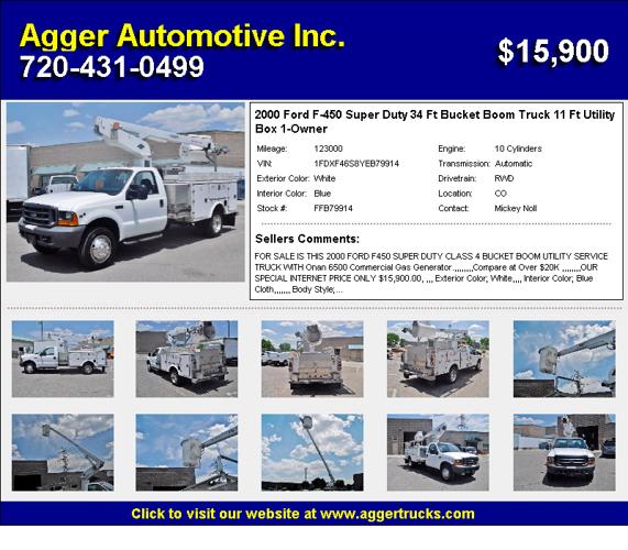 2000 Ford F-450 Super Duty 34 Ft Bucket Boom Truck 11 Ft Utility Box 1-Owner REAL CLEAN