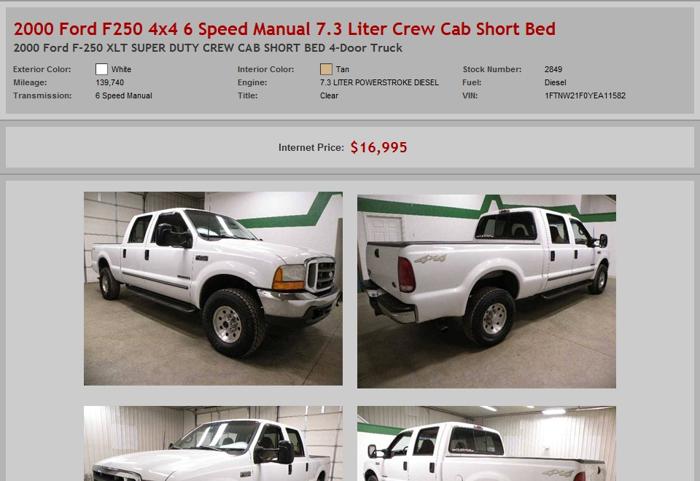 2000 Ford F250 4X4 6 Speed Manual 7.3 Liter Crew Cab Short Bed