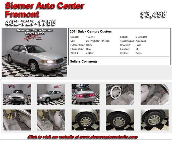 2001 Buick Century Custom - Call For More Information