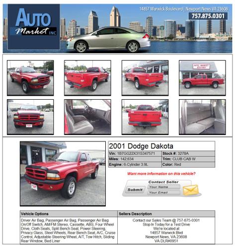!!!2001 Dodge Dakota Red 6-Cylinder