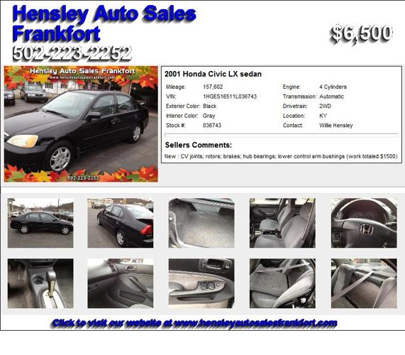 2001 Honda Civic LX sedan - Priced to Sell