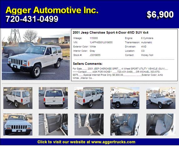 2001 Jeep Cherokee Sport 4-Door 4WD SUV 4x4 1-Owner Super Clean