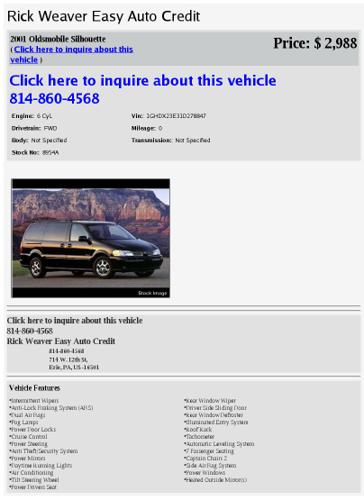 2001 oldsmobile silhouette 8954a 0