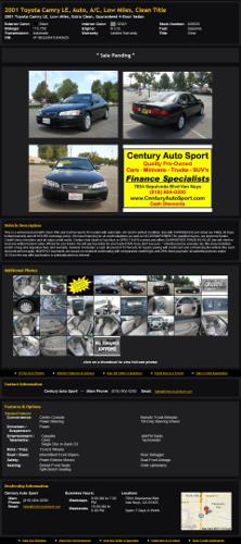 2001 Toyota Camry Le Auto A/C Low Miles Clean Title