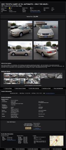 2001 Toyota Camry Le V6--Automatic---Only 92K Miles--