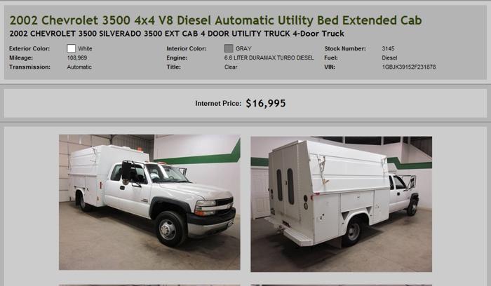 2002 Chevrolet 3500 4X4 V8 Diesel Automatic Utility Bed Extended Cab