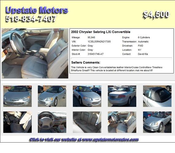 2002 Chrysler Sebring LXi Convertible - used cars in 12944