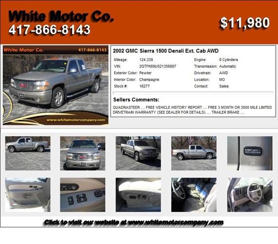 2002 GMC Sierra 1500 Denali Ext. Cab AWD - Manager's Special