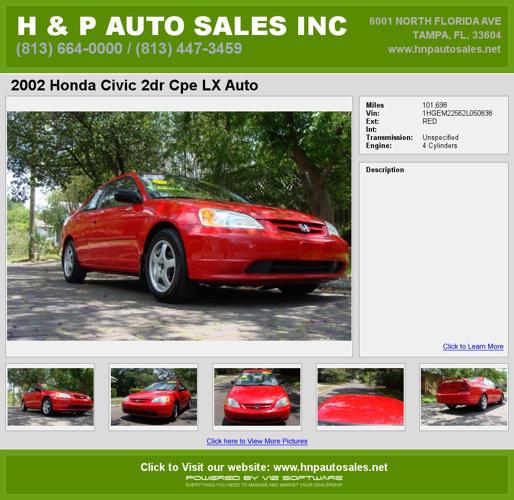 2002 Honda Civic 2dr Cpe LX Auto
