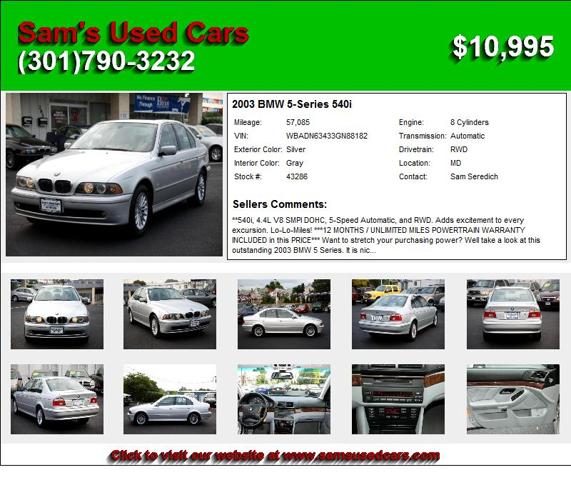 2003 BMW 5-Series 540i - Used Cars MD