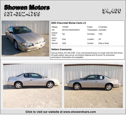 2003 Chevrolet Monte Carlo LS - Must Liquidate