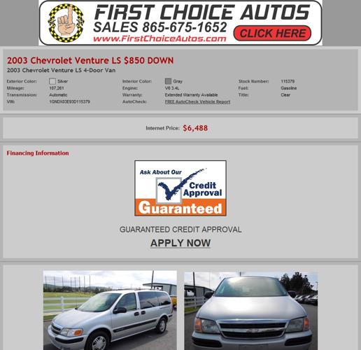 2003 Chevrolet Venture Ls 850 Down