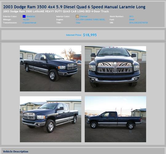 2003 Dodge Ram 3500 4X4 5.9 Diesel Quad 6 Speed Manual Laramie Long