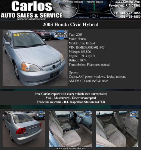 2003 Honda Civic Hybrid -- -- One Owner