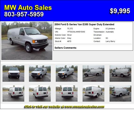2004 Ford E-Series Van E350 Super Duty Extended - Call Now