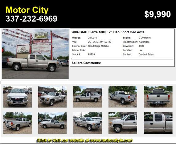 2004 GMC Sierra 1500 Ext. Cab Short Bed 4WD - Call to Schedule your Test Drive