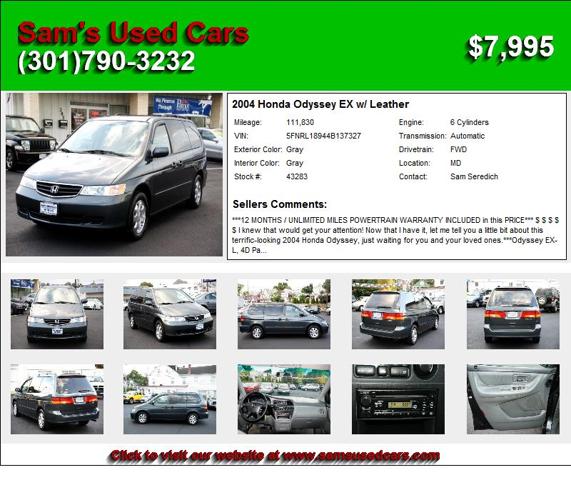 2004 Honda Odyssey EX w/ Leather - Cars For Sale