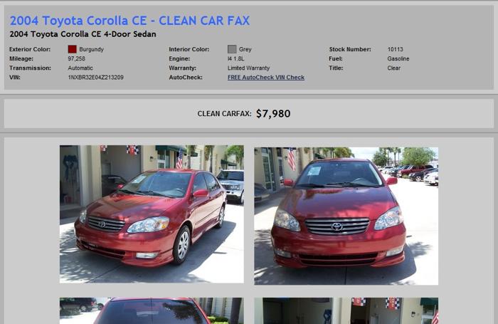 2004 Toyota Corolla Ce - Clean Car Fax