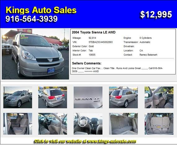 2004 Toyota Sienna LE AWD - Hurry In Today