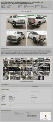 2005 Chevrolet 2500 4X4 Diesel Automatic Short Bed Extended Cab