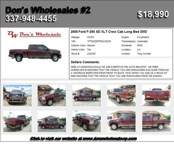 2005 Ford F-250 SD XLT Crew Cab Long Bed 2WD - Call Now