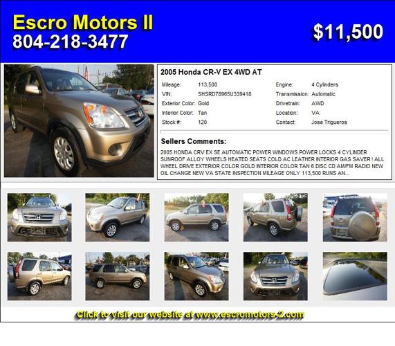 2005 Honda CR-V EX 4WD AT - This is the one you have been looking for