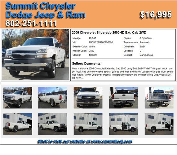 2006 Chevrolet Silverado 2500HD Ext. Cab 2WD - Call to Schedule your Test Drive