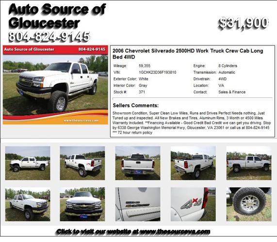 2006 Chevrolet Silverado 2500HD Work Truck Crew Cab Long Bed 4WD - Needs New Owner