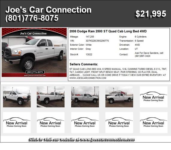 2006 Dodge Ram 2500 ST Quad Cab Long Bed 4WD - Wont Last at this Price