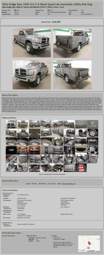 2006 Dodge Ram 3500 4X4 5.9 Diesel Quad Cab Automatic Utility Bed Sing