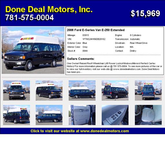 2006 Ford ECONOLINE E250 83015 Miles - 1-Owner! Raised Roof! Wheelchair Lift!