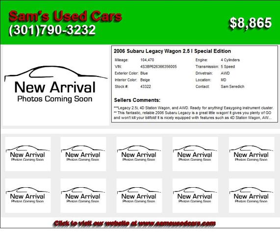 2006 Subaru Legacy Wagon 2.5 I Special Edition - Used car Sales MD