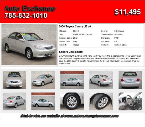 2006 Toyota Camry LE V6 - Call to Schedule your Test Drive